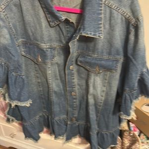 Hayden 1xl/2xl frayed ruffle denim jacket